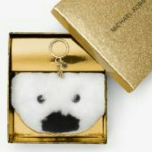 Michael Michael Kors Bag Charm Plush Teddy Bear Dyed Rabbit Fur White Black NWT